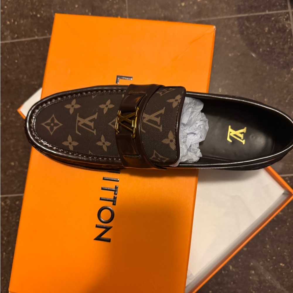 Louis Vuitton Men's Black and Brown Monogram Loafers - Picture 5 of 5